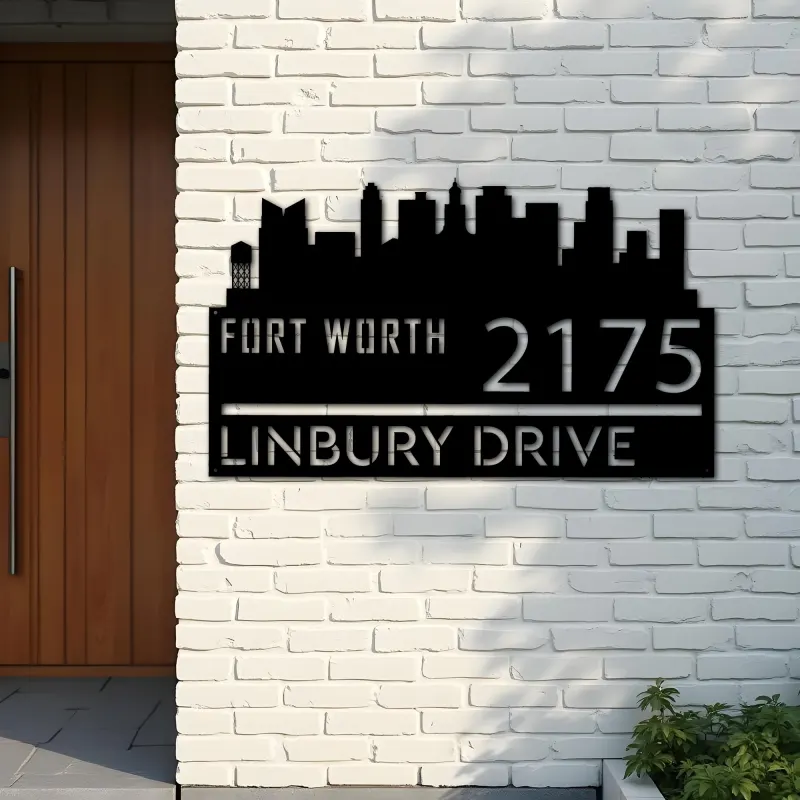 Custom Metal Fort Worth city skyline Metal Address Sign Hanging Address Plaque house number Yard Outdoor Sign