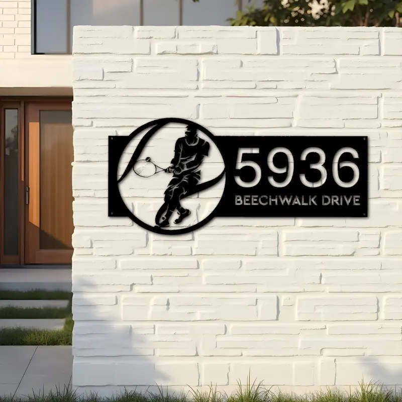 Custom Metal Tennis player sport Metal Address Sign, House number, Outdoor Number Signage, Yard Sign Address Plate