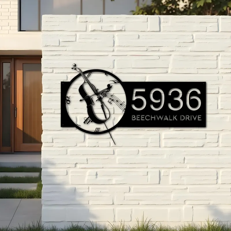 Custom Metal Cello musical instrument Metal Address Sign Custom House number Hanging Address Plaque Yard Sign Outdoor Sign