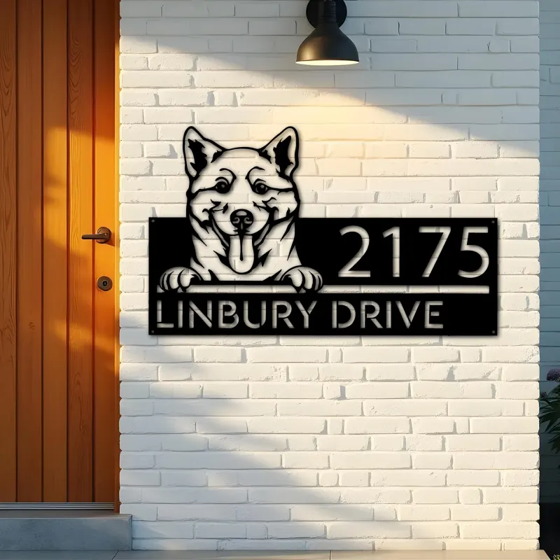 Custom Metal Shiba Inu Dog Cute puppy Metal Address Sign House number Hanging Address Plaque Yard Sign Outdoor decor