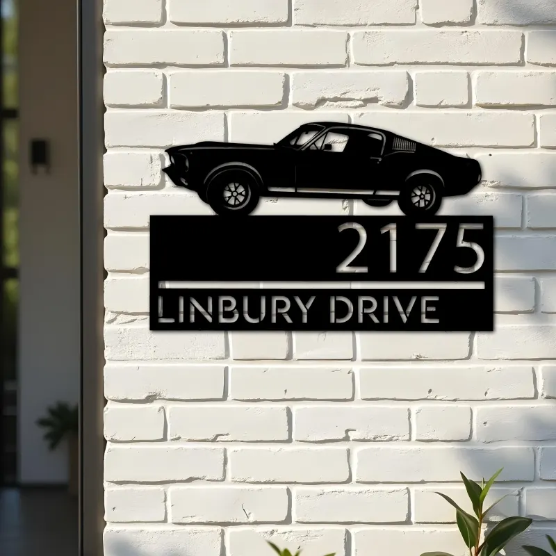 Custom Metal Muscle sport car Metal Address Sign, House number, Outdoor Number Signage, Yard Sign Address Plate