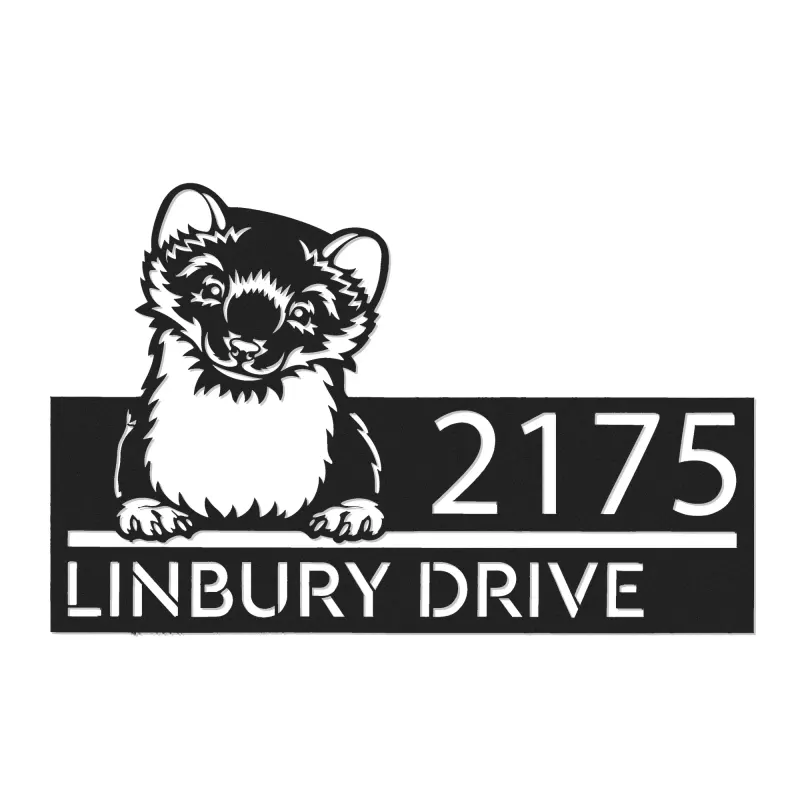 Custom Metal Peeking Ferret Wild animal wildlife Metal Address Sign, House number, Outdoor Number Signage, Yard Sign Address Plate