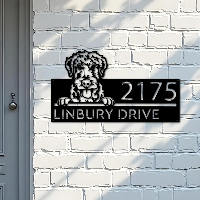 Custom Metal Airdale Terrier dog cute puppy Metal Address Sign House number Hanging Address Plaque Yard Sign Outdoor decor
