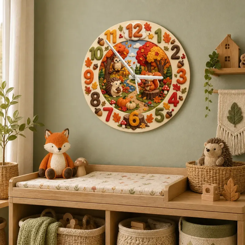 Autumn Woodland Animals Kids Room Wall Clock