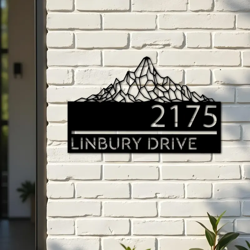 Custom Metal Mountain scene Metal Address Sign, House number, Outdoor Number Signage, Yard Sign Address Plate002
