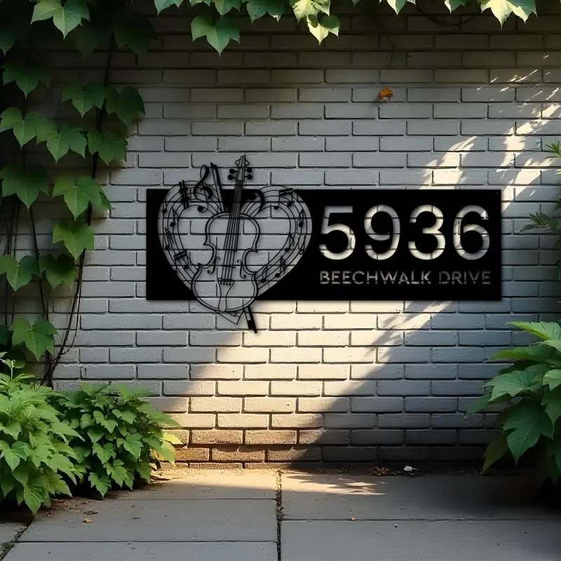 Custom Metal Love Violin music notes Metal Address Sign, House number, Outdoor Number Signage, Yard Sign Address Plate