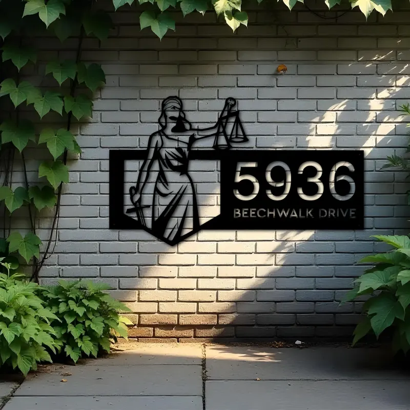 Custom Metal Lady Justice Themis lawyer Metal Address Sign, House number, Outdoor Number Signage, Yard Sign Address Plate