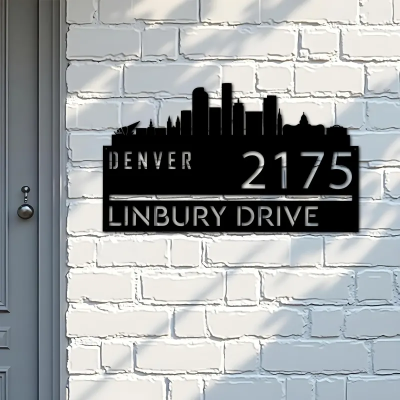 Custom Metal Denver city skyline Metal Address Sign Hanging Address Plaque house number Yard Outdoor Sign