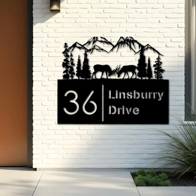 Custom Metal Deer buck forest Metal Address Sign, House number, Outdoor Number Signage, Yard Sign Address Plate