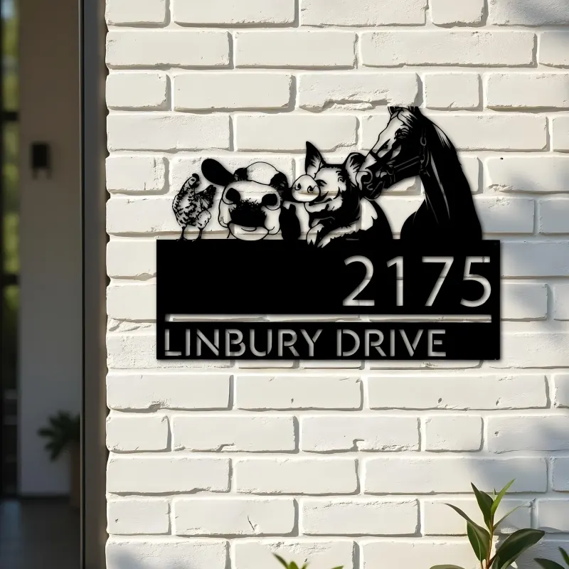 Custom Metal Chicken pig cow horse farmhouse Metal Address Sign House number Hanging Address Plaque Yard Sign Outdoor decor