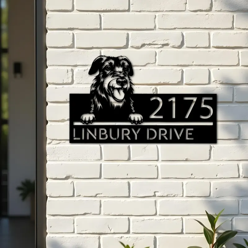 Custom Metal Irish wolfhound dog Puppy Metal Address Sign House number Hanging Address Plaque Yard Sign Outdoor decor