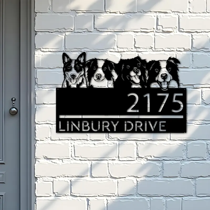 Custom Metal Dogs Cute puppy Metal Address Sign House number Hanging Address Plaque Yard Sign Outdoor decor