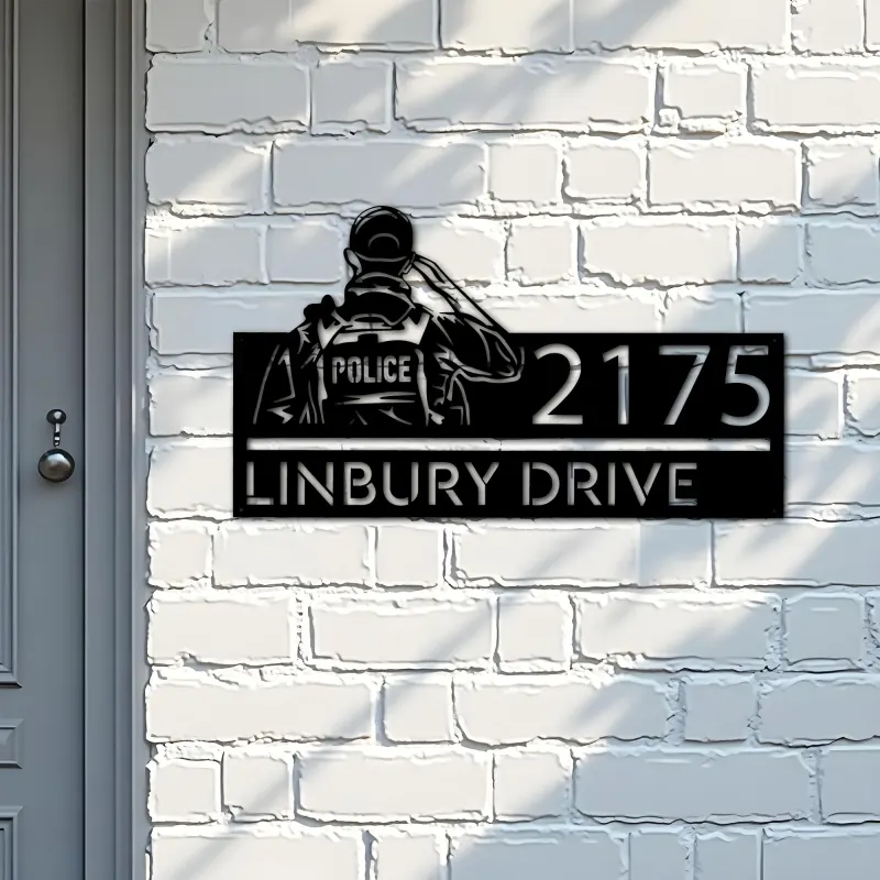 Custom Metal Police officer policeman Metal Address Sign, House number, Outdoor Number Signage, Yard Sign Address Plate