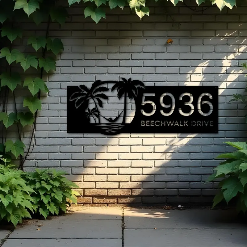 Custom Metal Beach Palm tree Metal Address Sign, House number, Outdoor Number Signage, Yard Sign Address Plate