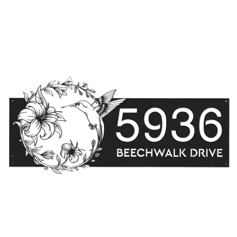 Custom Metal Hummingbird Flowers Metal Address Sign, House number, Outdoor Number Signage, Yard Sign Address Plate