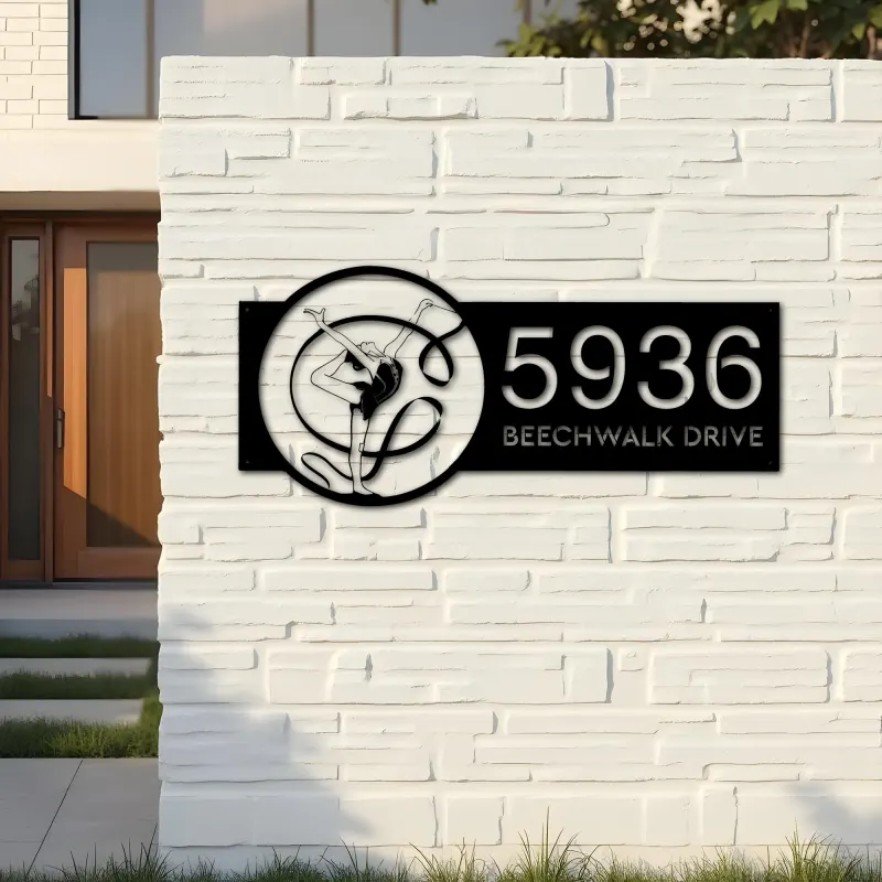 Custom Metal Gymnastic ballet dancer Metal Address Sign Custom House number Hanging Address Plaque Yard Sign Outdoor