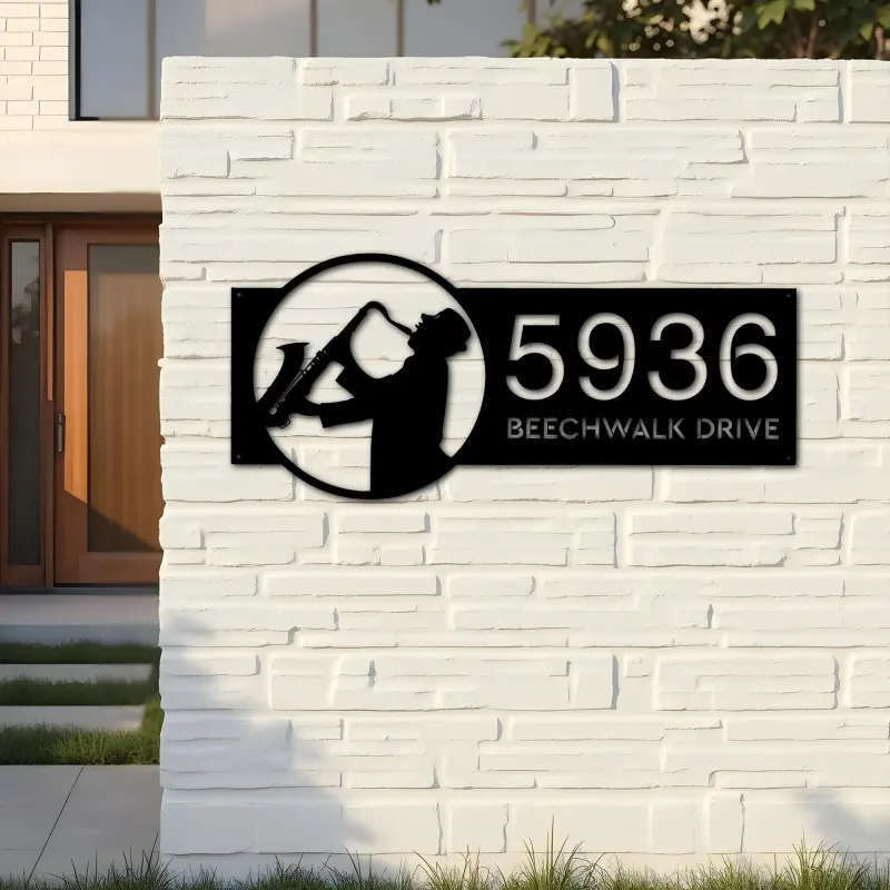 Custom Metal Jazz player musician Metal Address Sign, House number, Outdoor Number Signage, Yard Sign Address Plate