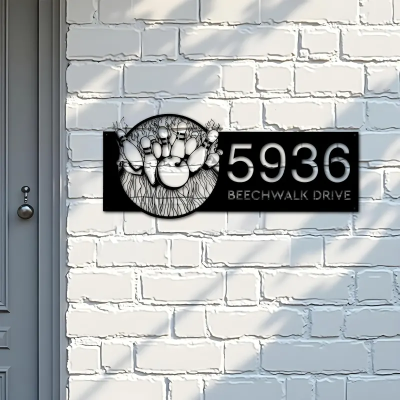 Custom Metal Bowling Metal Address Sign, House number, Outdoor Number Signage, Yard Sign Address Plate002