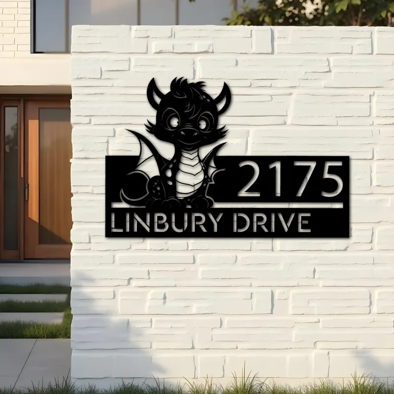 Custom Metal Cute Dragon Metal Address Sign, House number, Outdoor Number Signage, Yard Sign Address Plate
