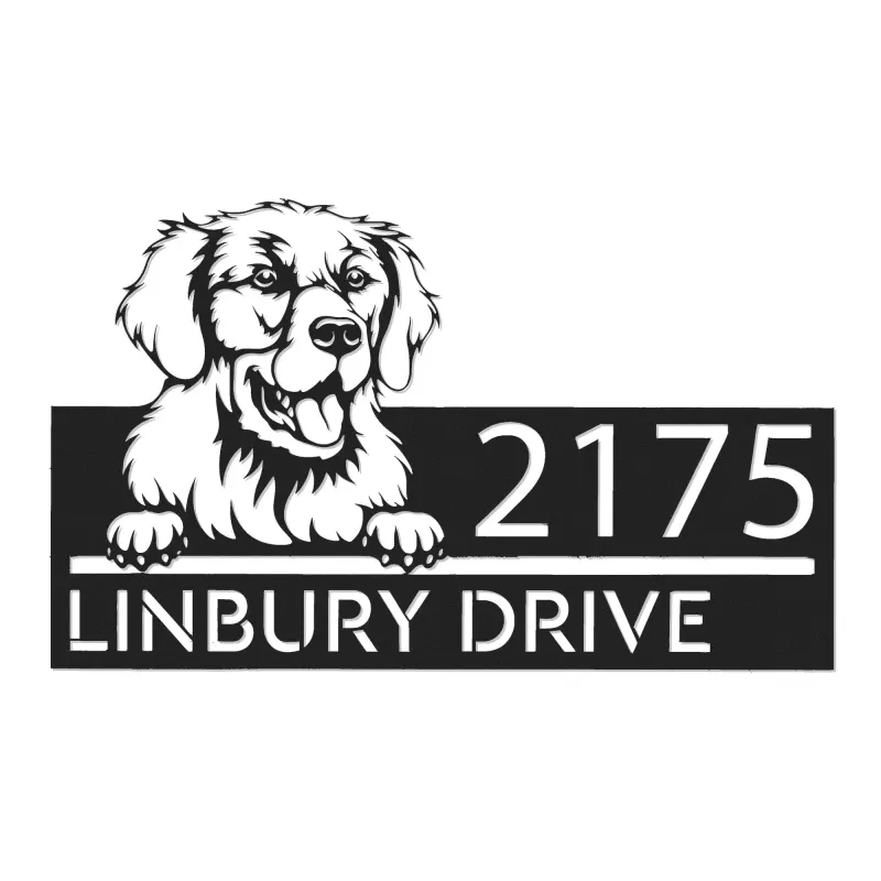 Custom Metal Kuvazs dog Puppy Metal Address Sign House number Hanging Address Plaque Yard Sign Outdoor decor