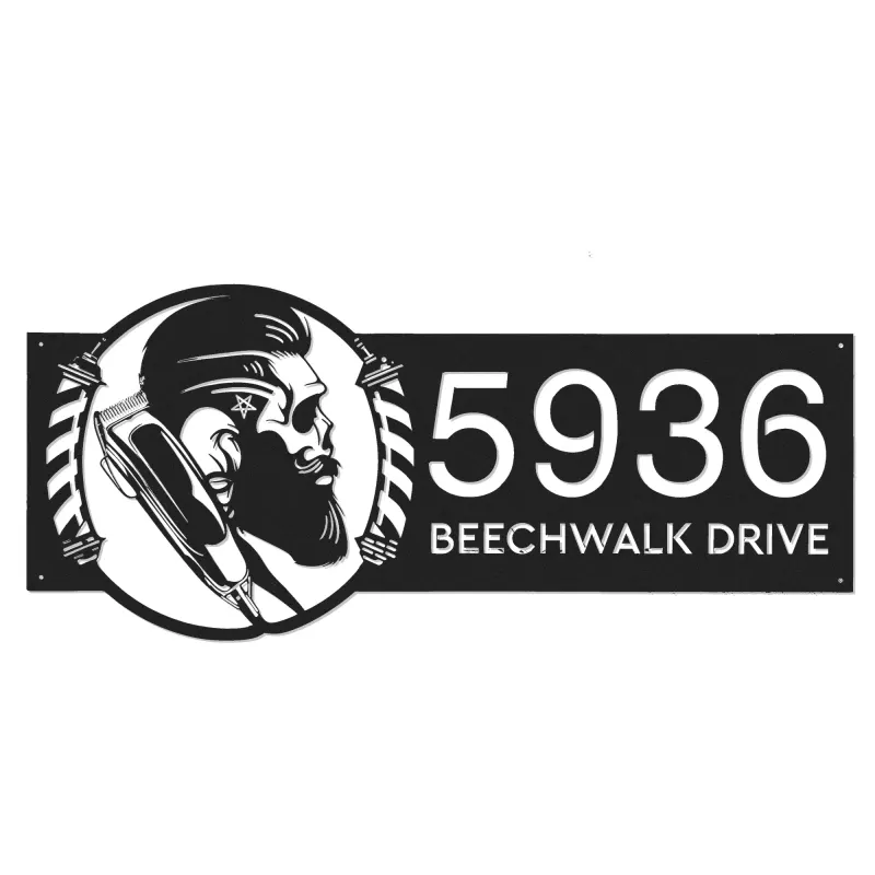 Custom Metal Barber shop hair dresser salon Metal Address Sign Custom House number Hanging Address Plaque Yard Sign Outdoor