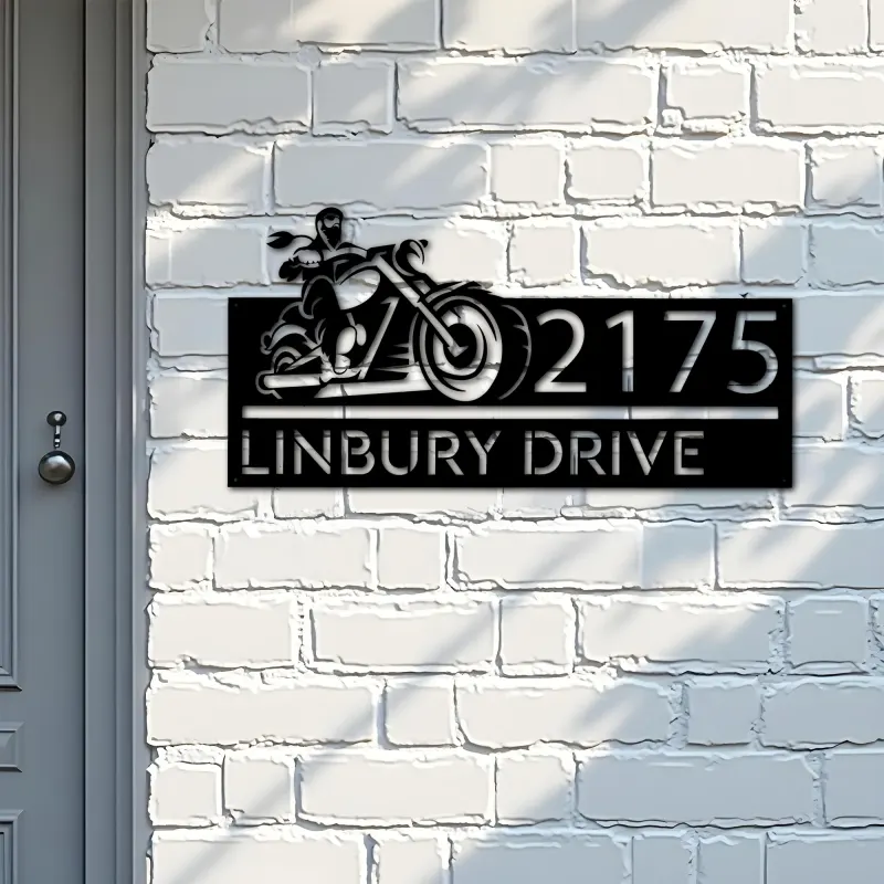 Custom Metal Biker motorcycle rider Metal Address Sign, House number, Outdoor Number Signage, Yard Sign Address Plate