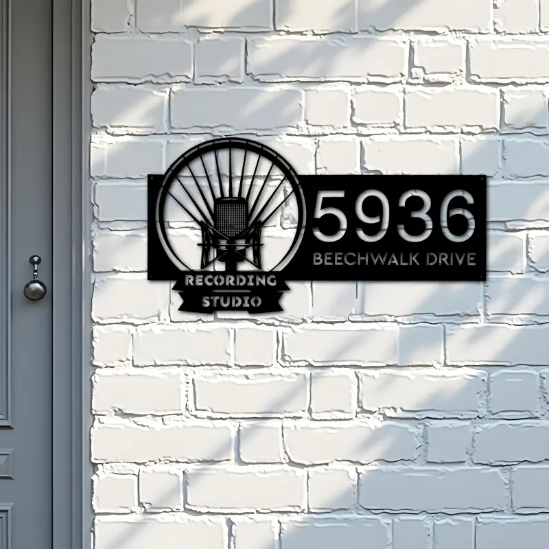 Custom Metal Record player Recording studio logo Metal Address Sign, House number, Outdoor Number Signage, Yard Sign Address Plate