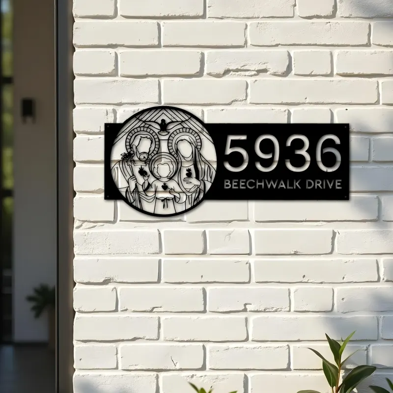 Custom Metal Holy Family Chritian Jesus Christ Metal Address Sign, House number, Outdoor Number Signage, Yard Sign Address Plate