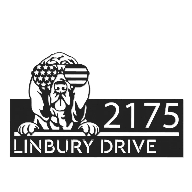 Custom Metal Bloodhound dog US flag glasses Metal Address Sign House number Hanging Address Plaque Yard Sign Outdoor decor