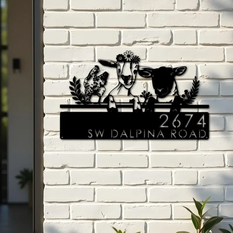 Custom Metal Goat sheep chicken farmhouse farm animals Metal Address Sign, House number, Outdoor Number Signage, Yard Sign Address Plate