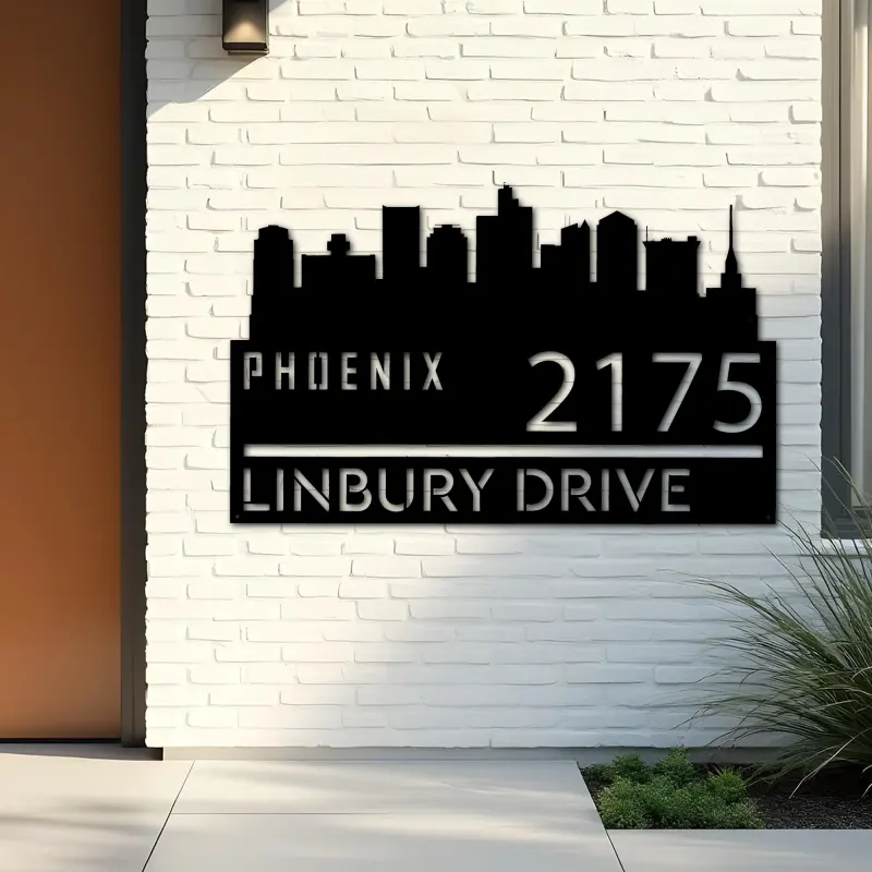 Custom Metal Phoenix city skyline Metal Address Sign Hanging Address Plaque house number Yard Outdoor Sign
