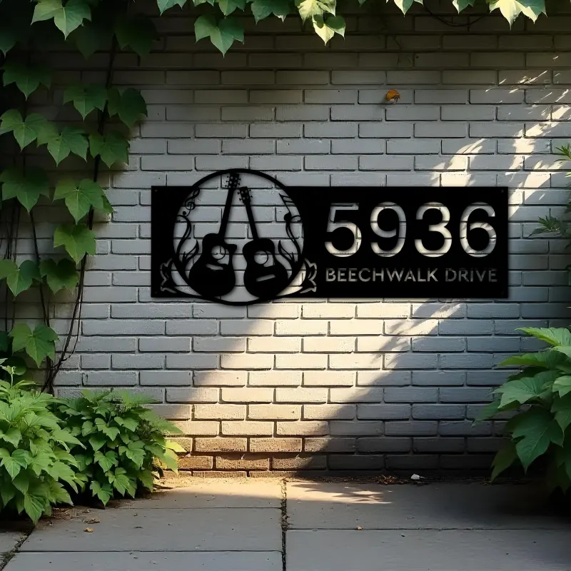 Custom Metal Guitar Guitarist Guitar Player Metal Address Sign, House number, Outdoor Number Signage, Yard Sign Address Plate