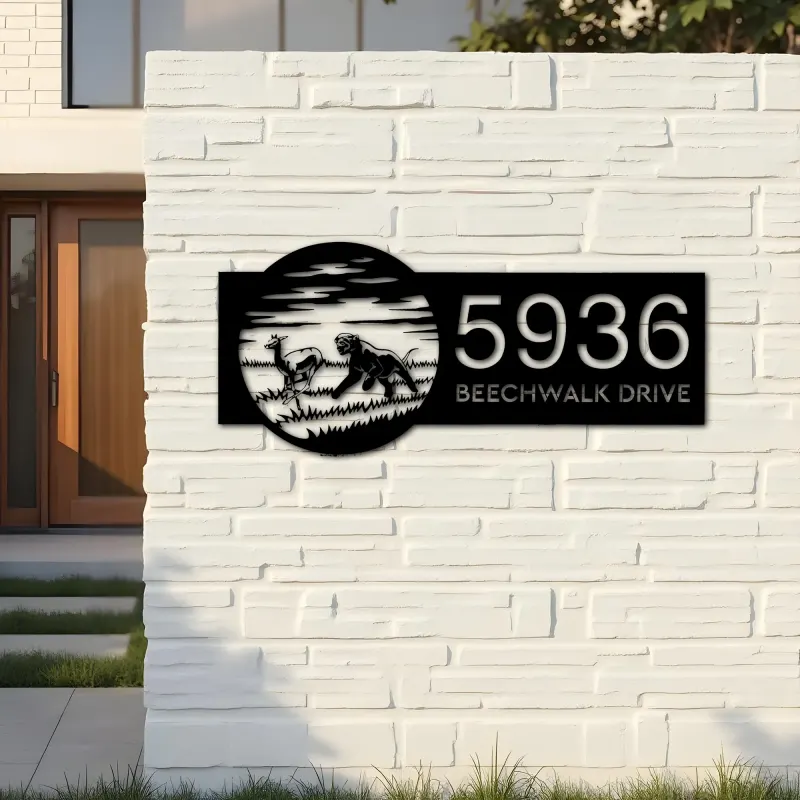Custom Metal Hunting Panther Wild animal wildlife Metal Address Sign, House number, Outdoor Number Signage, Yard Sign Address Plate