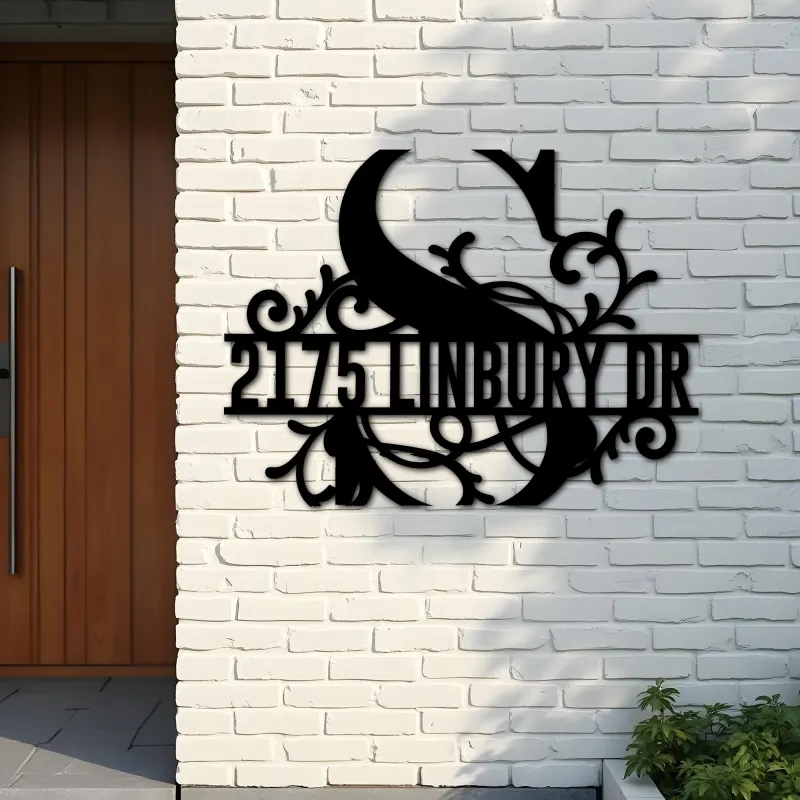 Custom Metal Floral Monogram Split Letter S Metal Address Sign House number Hanging Address Plaque Yard Sign Outdoor decor