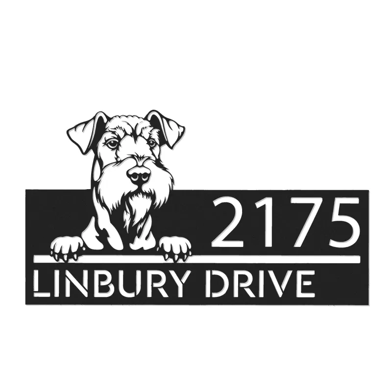 Custom Metal Airedale terrier dog Puppy Metal Address Sign House number Hanging Address Plaque Yard Sign Outdoor decor