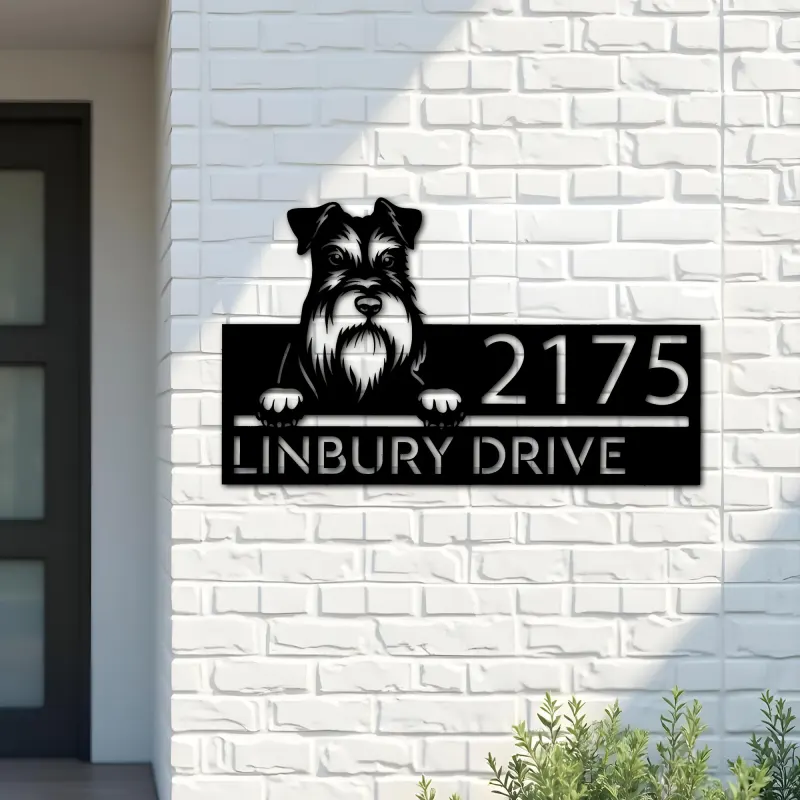 Custom Metal Miniature Schnauzer dog Puppy Metal Address Sign House number Hanging Address Plaque Yard Sign Outdoor decor