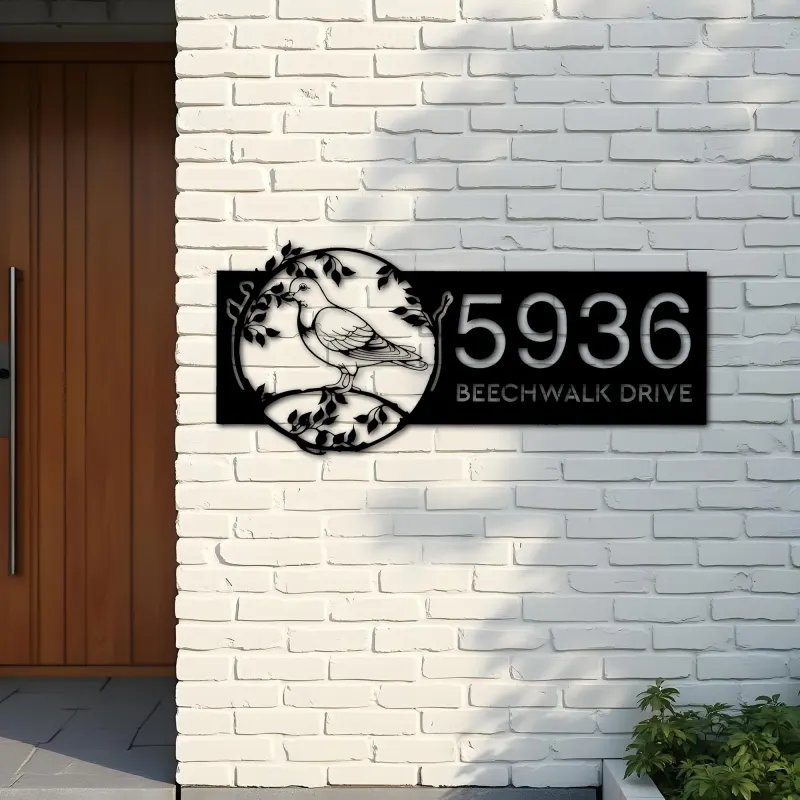 Custom Metal Pigeon bird on tree branch Metal Address Sign Custom Hanging Address Plaque House number Yard Sign Outdoor Sign