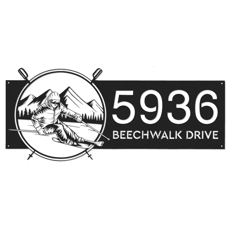 Custom Metal Skiing Ski winter sport Metal Address Sign, House number, Outdoor Number Signage, Yard Sign Address Plate