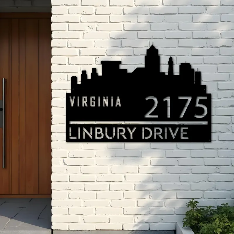 Custom Metal Virginia city skyline Metal Address Sign Hanging Address Plaque house number Yard Outdoor Sign