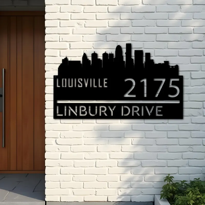 Custom Metal Louisville city skyline Metal Address Sign Hanging Address Plaque house number Yard Outdoor Sign