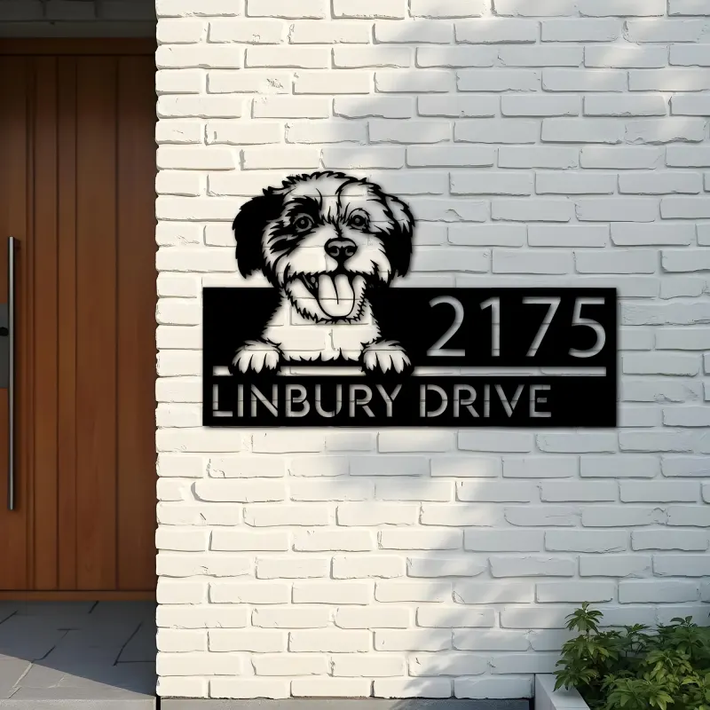 Custom Metal Cavachon dog Puppy Metal Address Sign House number Hanging Address Plaque Yard Sign Outdoor decor