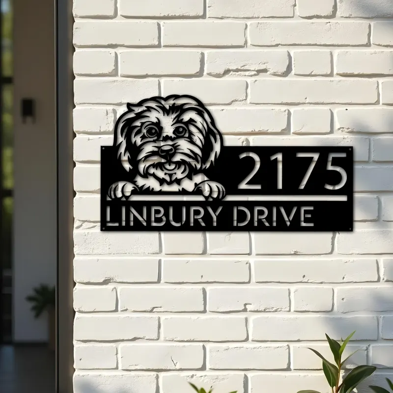Custom Metal Maltese dog Cute puppy Metal Address Sign House number Hanging Address Plaque Yard Sign Outdoor decor