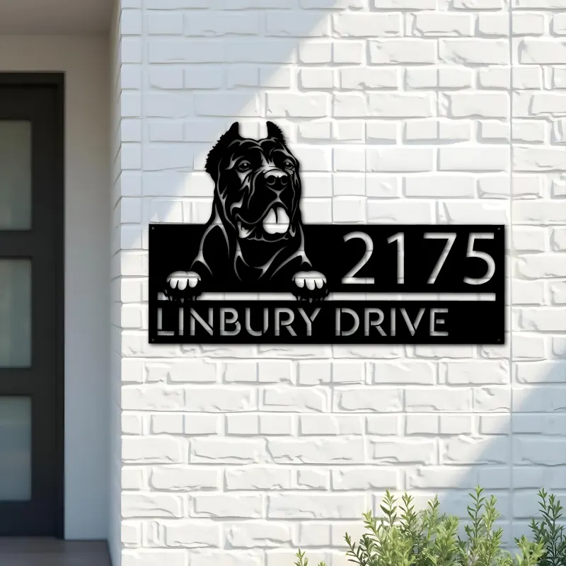 Custom Metal Cane Corso cute puppy dog Metal Address Sign Hanging Address Plaque house number Yard Outdoor Sign