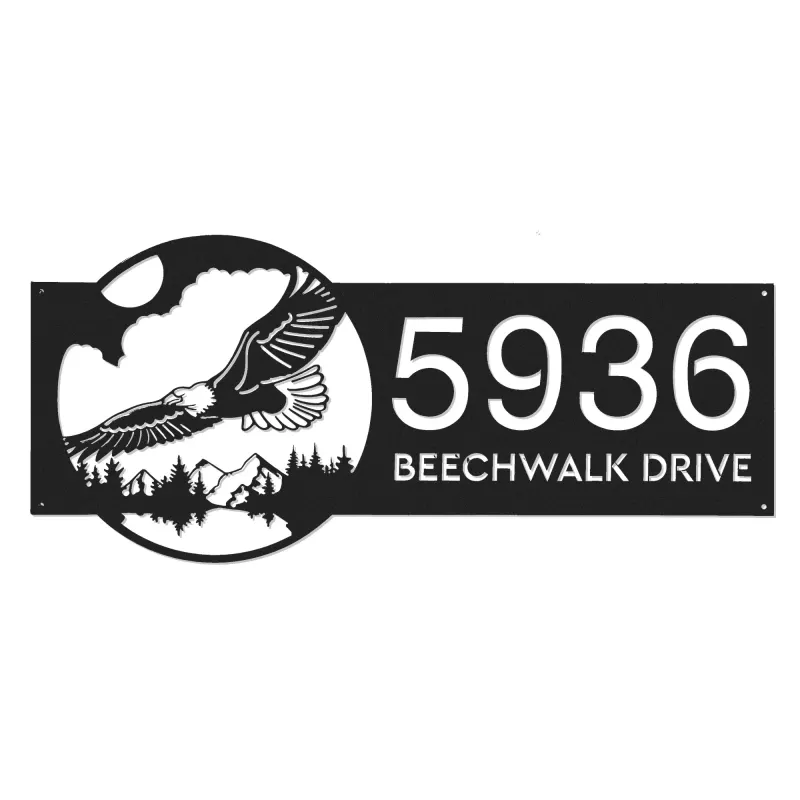 Custom Metal Eagle flying mountain forest scene Metal Address Sign, House number, Outdoor Number Signage, Yard Sign Address Plate
