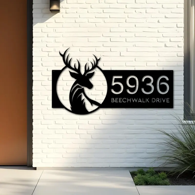 Custom Metal Deer Buck Head Wild animal Metal Address Sign, House number, Outdoor Number Signage, Yard Sign Address Plate