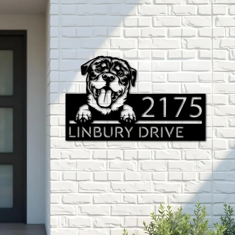 Custom Metal Rottweiler dog Puppy Metal Address Sign House number Hanging Address Plaque Yard Sign Outdoor decor