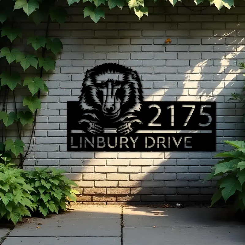 Custom Metal Peeking Baboon Wild animal wildlife Metal Address Sign, House number, Outdoor Number Signage, Yard Sign Address Plate