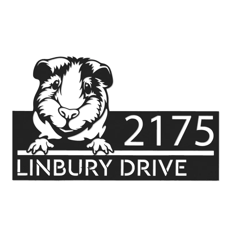 Custom Metal Peeking Guinea pig cute pet Metal Address Sign, House number, Outdoor Number Signage, Yard Sign Address Plate