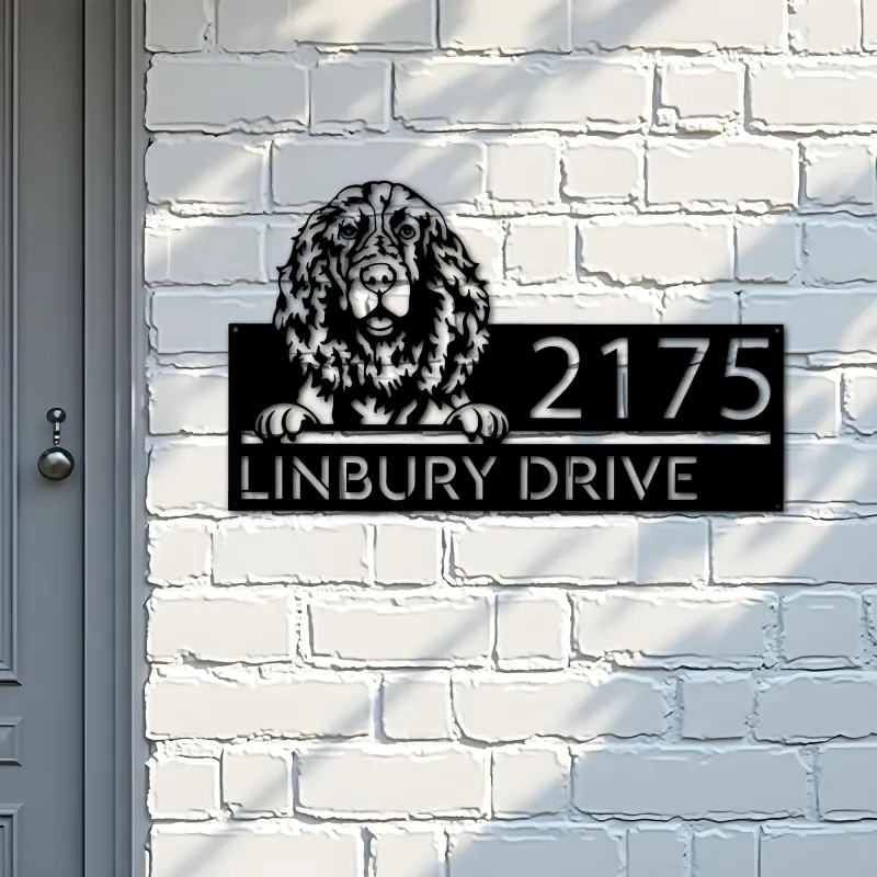 Custom Metal English Springer Spaniel dog Puppy Metal Address Sign House number Hanging Address Plaque Yard Sign Outdoor decor