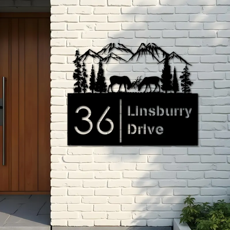 Custom Metal Deer buck forest Metal Address Sign, House number, Outdoor Number Signage, Yard Sign Address Plate